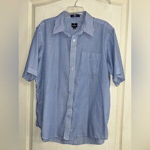 Puritan Blue and White Vertical Stripe Short-Sleeve Button-Down Shirt X-Large